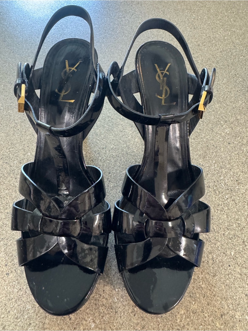 Saint Laurent Black Patent Leather Bow-Strap Slingback Heels
